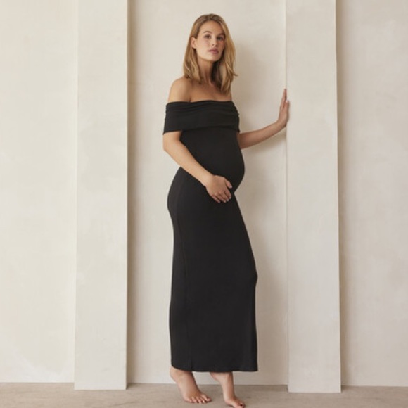 NWOT Revolve brand Bumpsuit Bianca off the shoulder black maxi dress. Size large - Picture 5 of 13